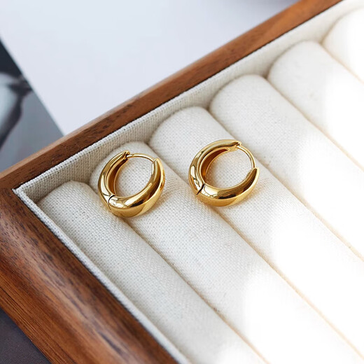 Satima 18k gold simple glossy metal hoop earrings women's plain hoop earrings 2025 new earrings diameter 1.5 cm