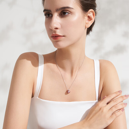 Tahiti Princess Style Pearl Pendant 18K Gold Edison Purple Freshwater Pearl Necklace 10 Points Moissanite + 925 Silver Chain Purple Edison 14-14.5mm