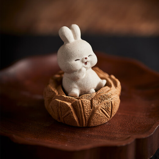 Yixing Zisha Rabbit Tea Pet Cabbage Sitting on the Floor to Make Money White Rabbit Tea Play Can Raise Tea Tray Cute Retro Ornament 1 Sitting on the Floor to Make Money