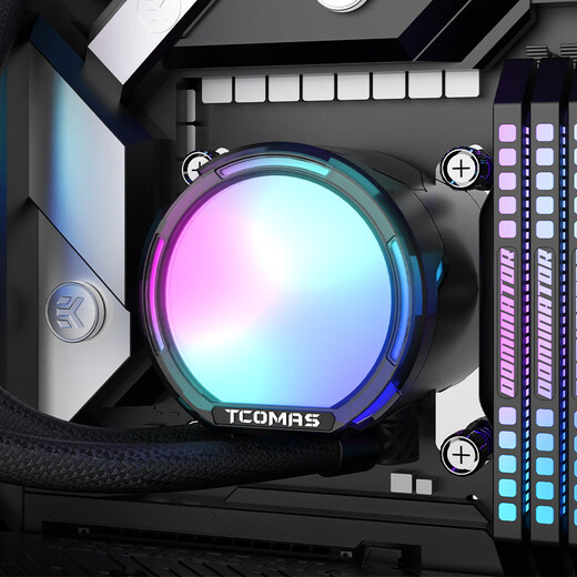 TCOMAS titanium tantalum SJ-A080 360 black integrated CPU water cooling radiator large cold head thickened cold exhaust fan ARGB light effect supports intel/AMD