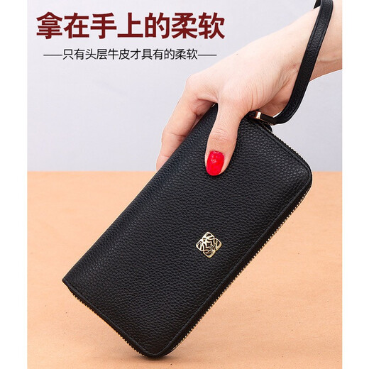 Golozd Tasche Damen 2025 neue Geldbörse Damen lange kleine Handtasche Clutch Bag echte First-Layer-Rindsleder-Brieftasche schwarz