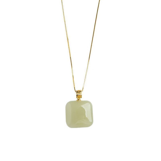 Shengli 18k gold natural Hetian jade pendant sugar cube simple and fresh necklace gold inlaid with jade high-quality Mid-Autumn Festival gift pendant 45cm 18k gold Hetian jade + chain + certificate +