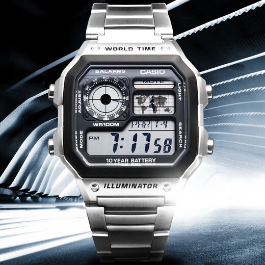 Casio (CASIO) watch simple retro ins style small square student ten-year power electronic watch multi-functional outdoor sports watch AE-1200WHD-1A