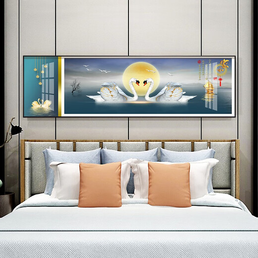 莫画泸林现代简约卧室装饰画温馨浪漫床头画酒店宾馆民宿房间挂画背景墙画 10 相濡以沫12140 170*50黑框(晶瓷画)1.8-2米床头