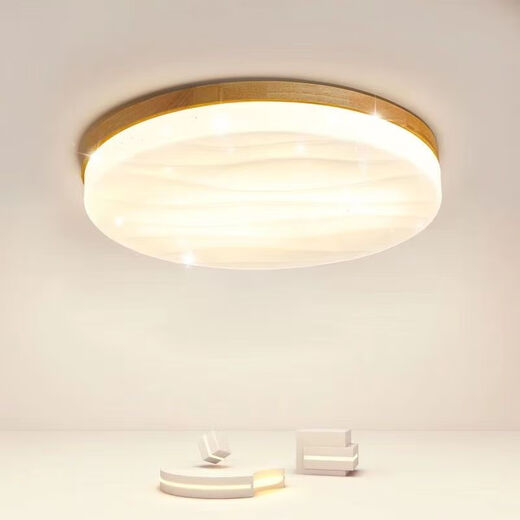 Vinoa simple Japanese starry sky lamp bedroom room led ceiling lamp Nordic log children's study internet celebrity round lamp solid wood color 26CM-white light 18 watts