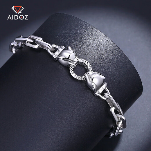 Aido Diamond pt950 platinum bracelet for men, elegant platinum double leopard head bracelet, cross chain body, domineering bracelet (customized) 16-18 grams, length 17-23cm