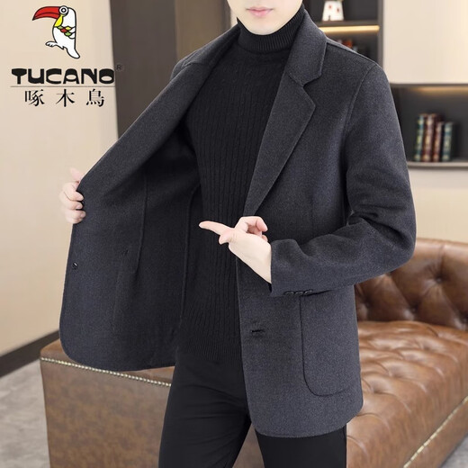 Woodpecker (TUCANO) Woolen Suit Men's 2024 Autumn and Winter New Suit Short Woolen Jacket Business Casual Top Men's Dark Gray XL 130-150Jin Jin equals 0.5 kg