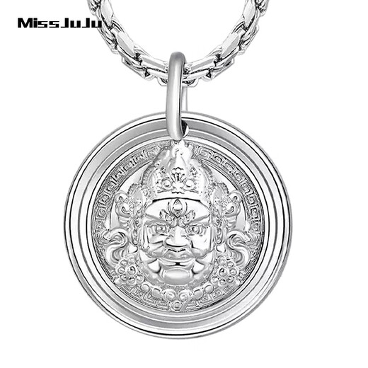 Miss JuJu pt950 platinum pendant men's platinum yellow God of Wealth pendant solid round brand national trend pendant pure gold necklace weighing 2.6-2.8 grams (pendant width is about 12mm) comes with leather rope
