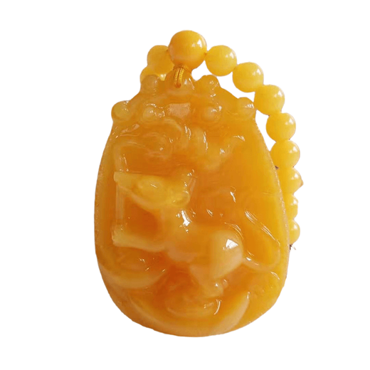 SNQP natural amber old beeswax pendant men's chicken oil yellow necklace women's sweater chain long zodiac rat ox rabbit dragon zodiac ox (large size)