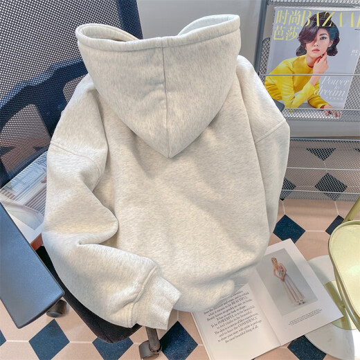Nasawassup American retro casual hooded sweatshirt for men and women in autumn and winter loose oversize couple versatile coat light gray 6197 winter plus velvet L recommended 110-130Jin Jin equals 0.5 kg