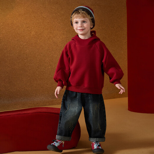 ASK JUNIOR New Year's Qiji red boys' sweatshirt children's winter thickened knitted sportswear three-dimensional ears Spider-Man pullover 130