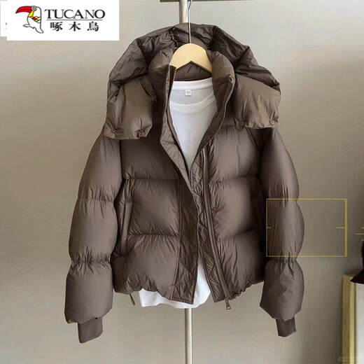Woodpecker down cotton jacket women's short 2025 new off-season hooded thickened cotton coat loose winter cotton jacket black M 105-125Jin Jin equals 0.5 kg