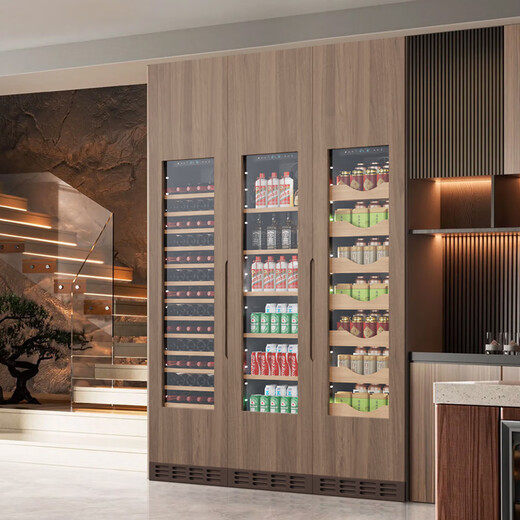 BAIKAILUN seamlessly embedded wine cabinet custom door refrigerator cabinet fully hidden beverage tea cabinet thermostatic cabinet fully embedded ice bar thermostatic wine cabinet light luxury home refrigerator multi-function display cabinet first-level energy efficiency | single temperature | ice bar style 150L custom cabinet door