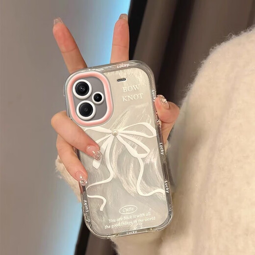 妙之选适用于红米Note13手机壳羽纱奶油少女心珍珠蝴蝶结全包RedmiNote12Pro硅胶Note12手机壳Note13Pro+ 羽纱奶油壳-透明-BS3884白蝴蝶结 华为 P30