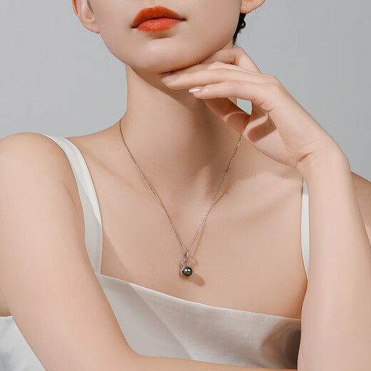 Tahitian Black Pearl Pendant Fulu S925 Silver Seawater Pearl Necklace for Mom S925 Silver/Gourd Black Pearl 9mm
