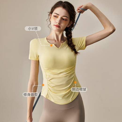 Yuebu yoga clothes for women 2024 new V-neck slim short-sleeved sports T-shirt quick-drying Pilates training fitness top summer light green L recommended weight 105-120Jin Jin equals 0.5 kg