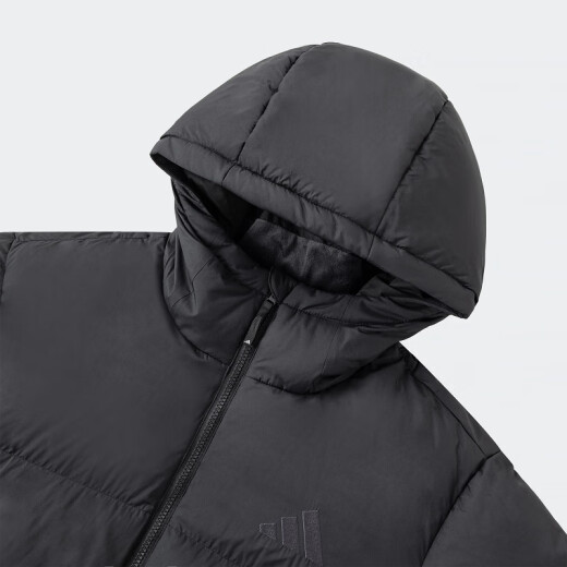Adidas men's winter warm hooded down jacket fashionable comfortable casual jacket outdoor windproof running training sportswear JV6187/black L