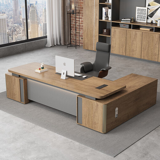 Fubaisen boss desk office desk high-end light luxury president simple modern manager desk and chair combination double cabinet executive desk executive desk 3.2*0.9 meters boss desk