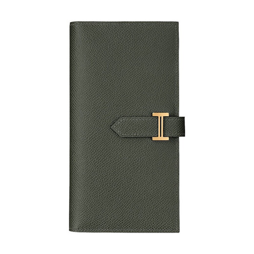 Hermès men's and women's wallets in calfskin, mid-length with crotch pocket, multiple card slots, H buckle, Chinese Valentine's Day gift, dark green