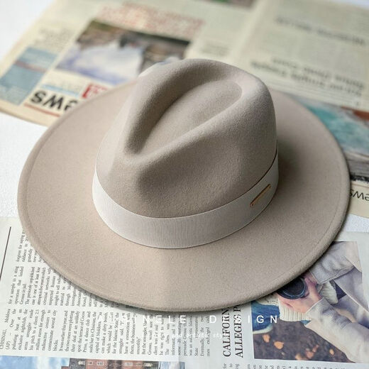 ALBINELE French new autumn and winter flat-brimmed woolen hat for men and women, fashionable wide brim black versatile European and American large head circumference camel camel (classic hot sale) M size 54-57cm head circumference (regular) adjustable