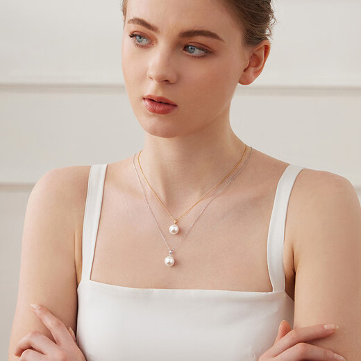 Tahiti upgraded thickened 18K gold freshwater pearl pendant white Edison pearl necklace yellow 18K gold melon seed buckle 12-13mm