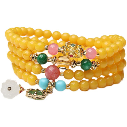 Fat Donglai quality beeswax bracelet new style chicken oil yellow 108 beads rosary bracelet for women full of honey old honey amber original chicken oil yellow 108 beads lotus style 8mm