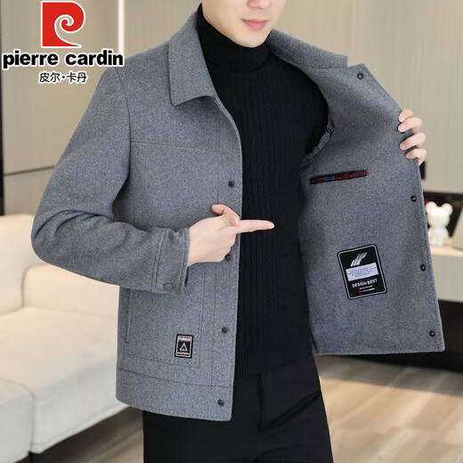 Pierre Cardin woolen woolen jacket men's short double-sided denim coat 2025 autumn and winter new men's woolen jacket 2308 Khaki 2XL