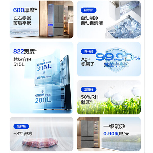 Panasonic Big Seal 515L French-style multi-door refrigerator rock gray glass door large capacity zero-embedded automatic ice making hydration and freshness -3 micro-freezing NR-D531MX-S national subsidy