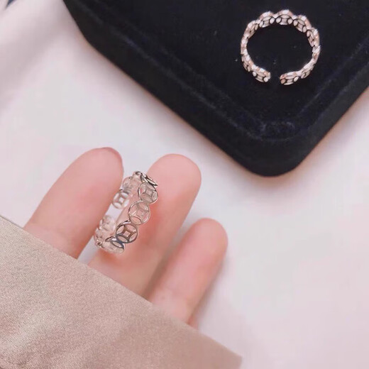 Pure silver S99 sterling silver ring to attract wealth, copper coin ring, opening adjustment, women's fashion transfer silver jewelry, index finger, ring finger, Qian Duoduo (open style)