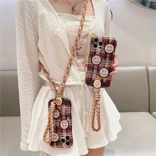 Dipur mobile phone lanyard long hanging neck diagonal can be carried on the back ins wind contrast color hand-woven four-strand nylon thick anti-lost rope mobile phone anti-lost chain gray rice dumpling style
