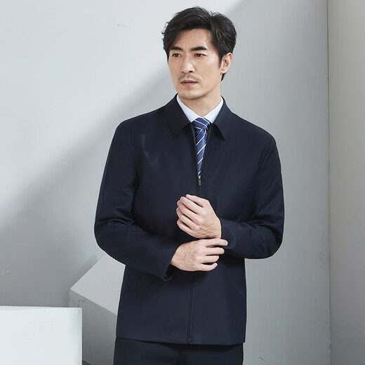 Hongdu wool mulberry silk jacket men's lapel zipper style work formal wear business jacket middle-aged men's jacket Navy 90 wool 10 silk JT6218-1 M (170/88A)