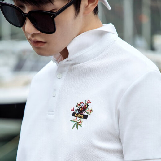 Cabin men's short-sleeved POLO shirt spring and summer floral embroidery simple casual slim trend C bleached color L