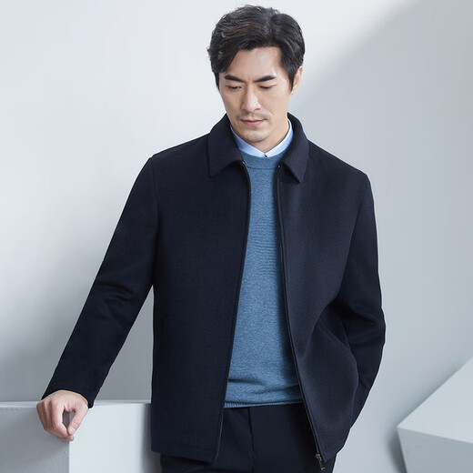 Hongdu Winter Thick Wool Men's Jacket Plus Velvet Thickened Dad's Clothing Middle-aged and Elderly Revised Business Men's Jacket Navy Blue (Black) JK6803 Regular Style XL (180/96A)