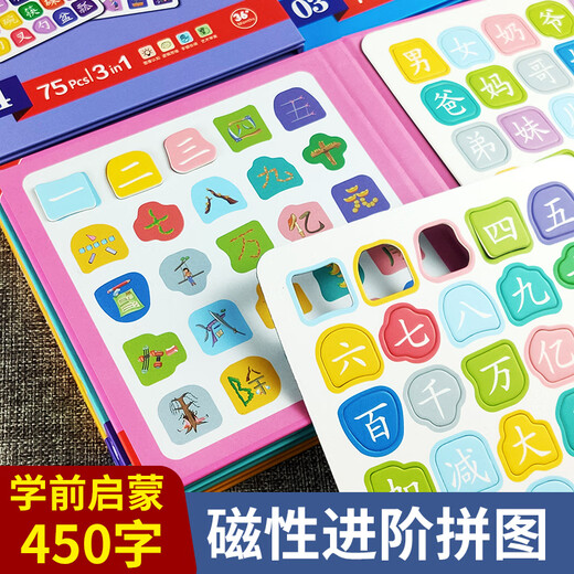 宝宝幼儿早教识字拼图汉字认字认知卡片3-4到6岁儿童进阶益智玩具 【磁力识字拼图3册装】4+5+6阶