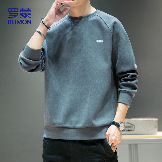 ROMON sweatshirt men's autumn and winter round neck loose long-sleeved T-shirt versatile bottoming shirt jacket men's ZH933 gray 2XL