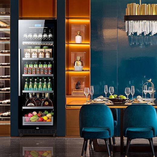 BAIKAILUN office glass door red wine tea beverage cabinet small home commercial living room fruit preservation cabinet air-cooled frost-free refrigerated cabinet display cabinet 1.25 meters high air-cooled frost-free flat style