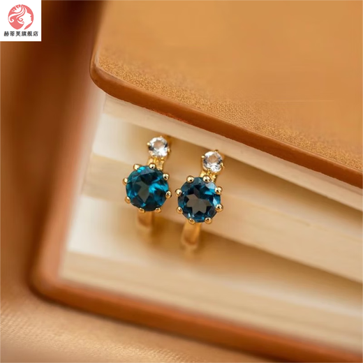 DOMEN Old Phoenix Gold Store Blue Topaz Aquamarine Plated 18K Gold Planet Earrings Earrings Retro Pomegranate Ruby Pomegranate Red (Gold)