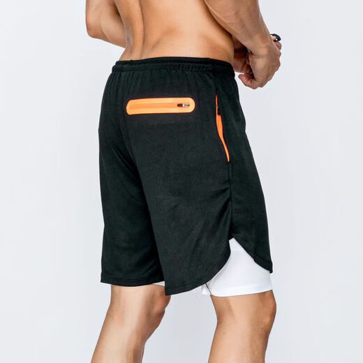 Correr pantalones cortos de maratón dos en uno puede poner teléfonos móviles con deportes de dos capas forradas de baloncesto falso de dos piezas 9904# verde M XL (180C130-145Jin [Jin equivale a 0.5 kg])