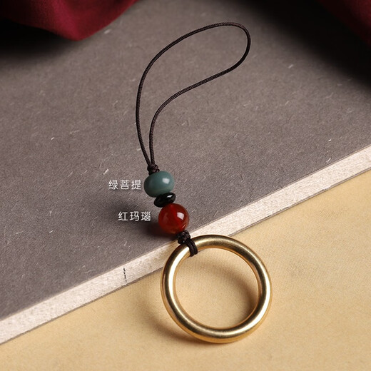 Man style pure brass ring mobile phone ring buckle metal universal dust plug pendant USB flash drive finger pendant anti-lost artifact lanyard handmade jewelry brass ring-Green Bodhi