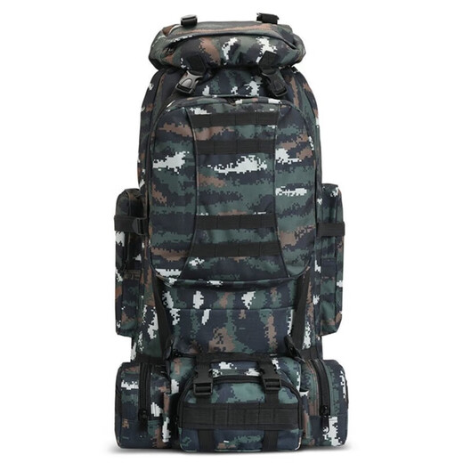 Camouflage backpack, military fan backpack, outdoor travel camping backpack, 80L combined large-capacity mountaineering bag, khaki backpack