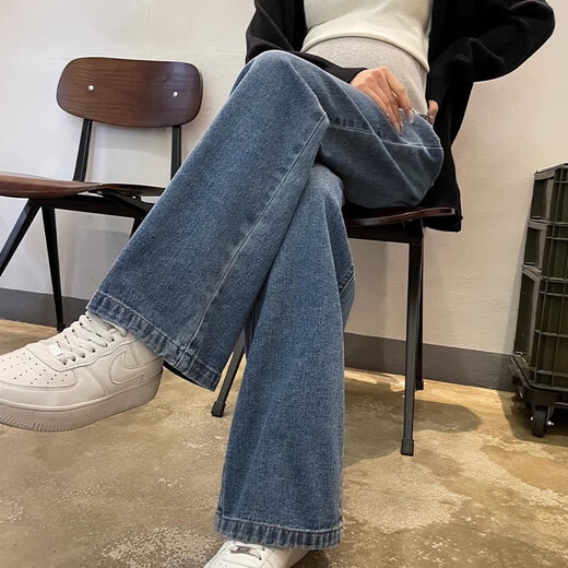 ARTFULMOM British Maternity Pants Spring and Autumn Outer Wear New Jeans Spring Casual Straight Pants Small Wide Leg Pants Spring Clothes Retro Blue Spring and Autumn Style L Recommendation 100-130Jin Jin is equal to 0.5 kg