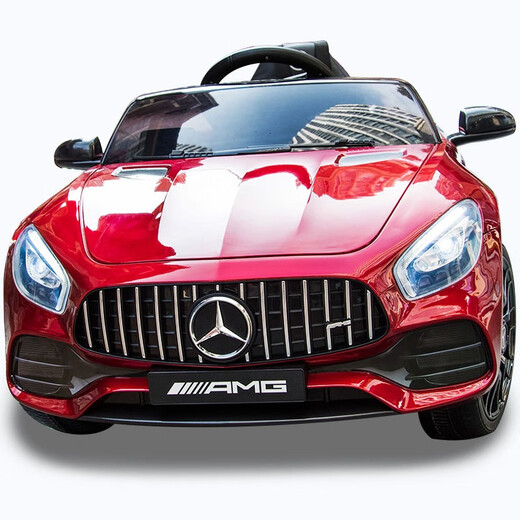 La voiture électrique pour enfants autorisée par Fulbao Mercedes-Benz peut s'asseoir sur une personne, poussette de voiture à quatre roues avec jouet pour bébé télécommandé, quatre roues motrices peintes en rouge + siège en cuir + porte hydraulique + pneu souple