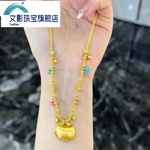 Wenying 999 pure gold 18k versatile small lucky bag enamel love pendant broken sweater chain necklace small lucky bag necklace