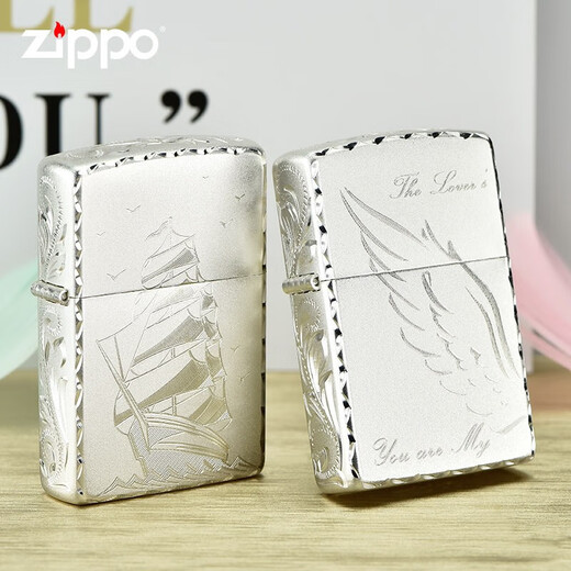 ZIPPO lighter windproof kerosene silver-plated hand-carved customized lettering gift Valentine's Day gift for boyfriend and girlfriend's birthday Lucky Pixiu-Gift Box Set