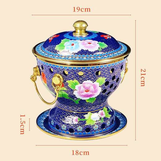 Guo Yiyuan New Cloisonné Enamel Old Beijing Small Hot Pot Single Alcohol Pot Environmentally Friendly Oil Hot Pot One Person Cloisonne Copper Hot Pot Single Small Fat Beef Blue Bottom Peony Model 19cm