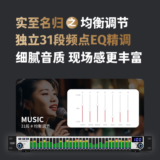 Melody MT3100 digital spectrum analyzer equalizer, professional 31-band EQ adjustment, intelligent noise reduction audio processor, audiophile-grade home stage performance KTV peripheral equipment, MT3600 stage squelch flagship version (including XLR male and bus bars)