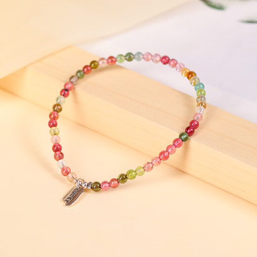 Shelly natural small tourmaline bracelet for women, rainbow watermelon tourmaline bracelet, crystal transfer beads, lucky gift for best friend, girl, natural tourmaline bracelet-elastic style