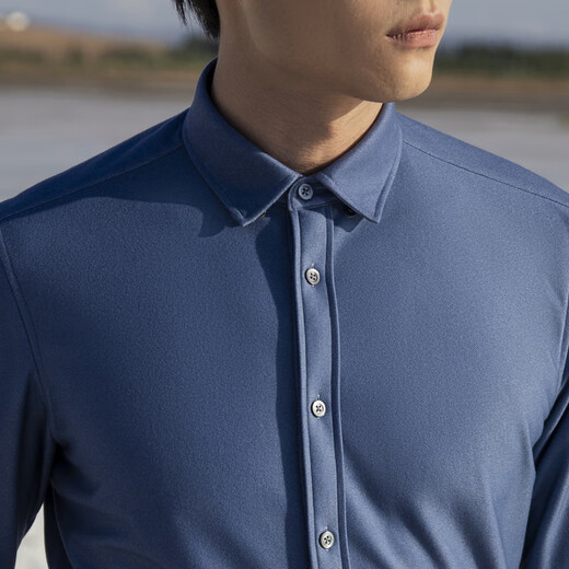 Youngor 3D composite down Youngor autumn and winter laminated down warm antibacterial infrared plus fleece long-sleeved shirt blue 41