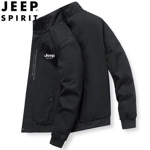 JEEP SPIRIT Jeep Jacket Men's Autumn and Winter Jacket Thick Stand Collar Business Loose Versatile Casual Men's Clothing Black Velvet XL