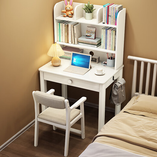 Clothmaker Clothmaker furniture solid wood small desk bookshelf integrated single computer desktop table small apartment student bedside study table 90cm long walnut color desk 90*60*75cm bookshelf version
